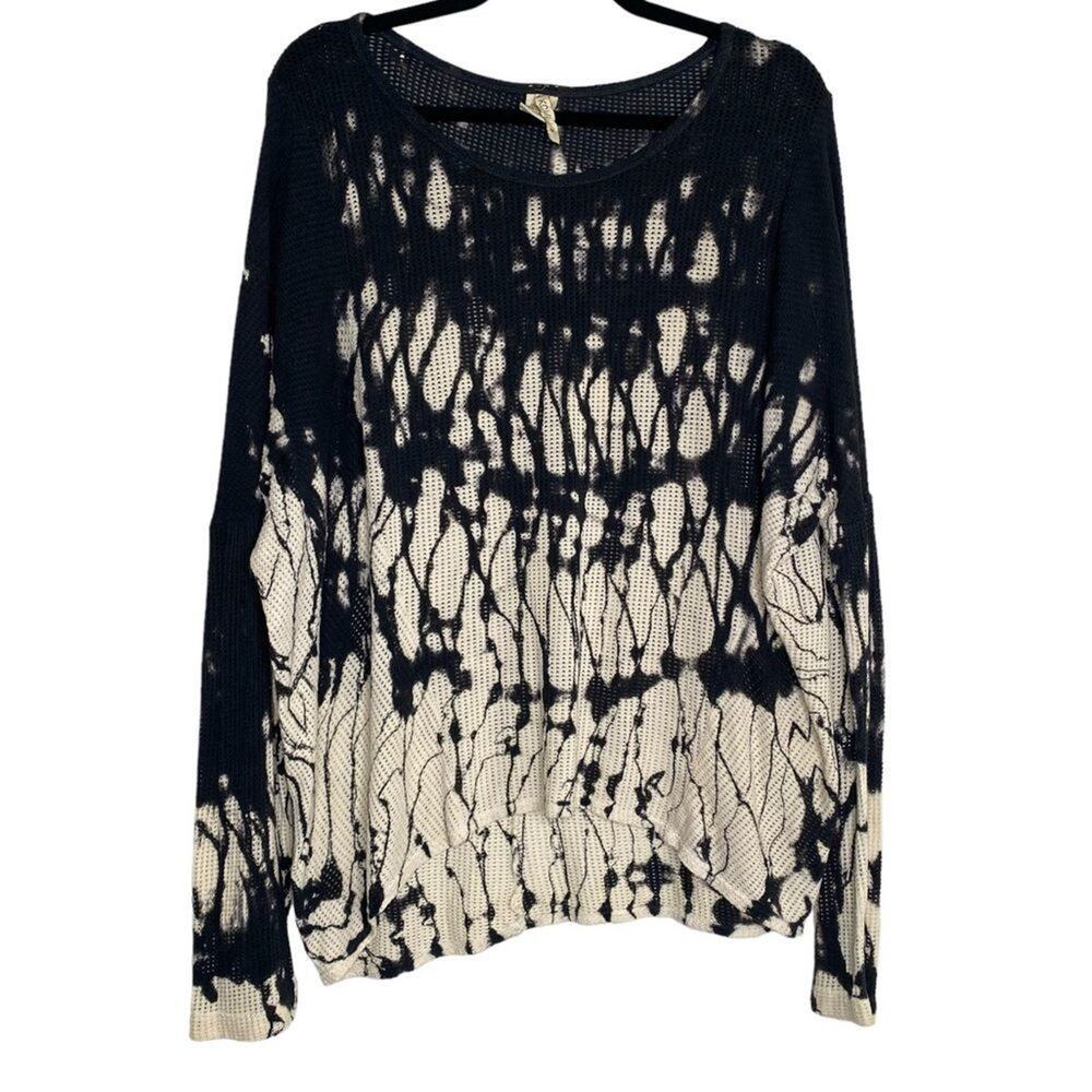 XCVI Blue + Cream Tie Die Mesh Fishnet Lagenlook Sweater Medium